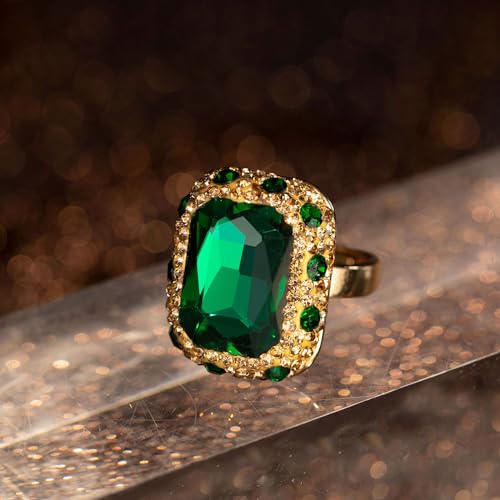 HZMAN Crystal Ring for Women Retro Antique Rhinestone Ring Cubic Zirconia Gold Plated Turkish Ring Jewelry Gift - color: Green-Square
