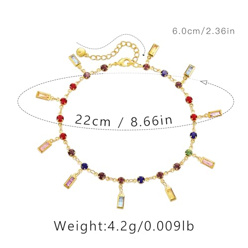 Yumikoo 18k Gold Plated Anklet Ankle Bracelets for Women - style: Colorful Round Square Diamonds