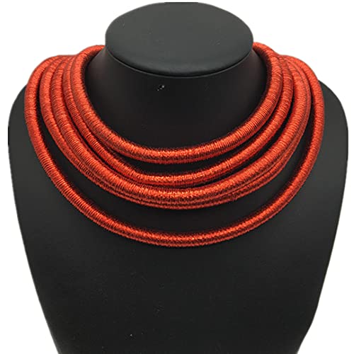 COLORFUL BLING Handwoven African Tribal Multilayer Chunky Statement Necklace Egypt Bib Collar Choker Costume Party Jewelry Accessories for Women - color: red