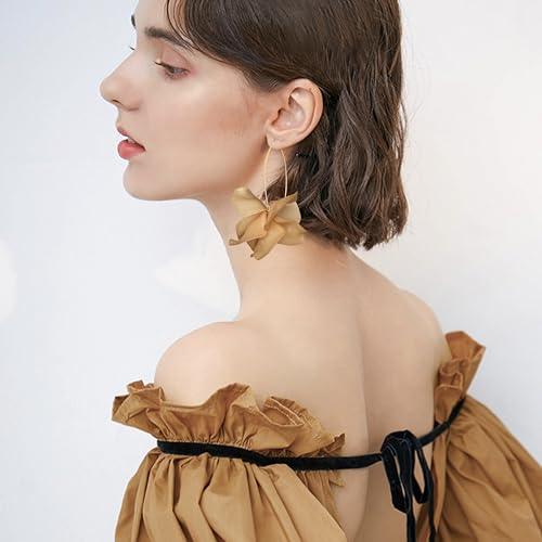 Exaggerated Bohemian Resin Rose Flower Petal Dangle Drop Earrings Long Acrylic Tiered Floral Tassel Earring for Women - color: Brown