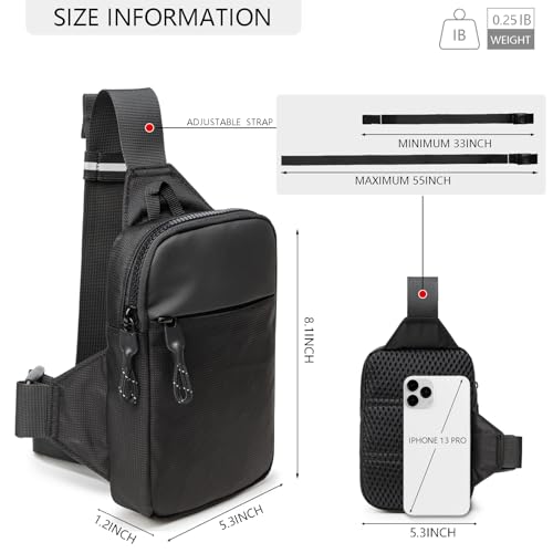 higouta Mini Sling Bag for Men Women, Small Crossbody Casual Utility Chest Phone Bag for Travel Workout - color: Black