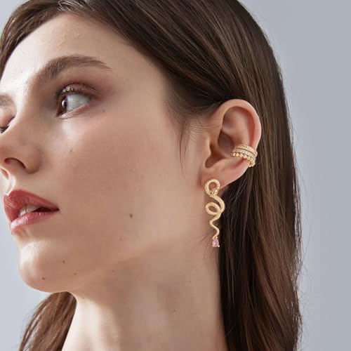 MTMY Gold Ear Cuff Earring for Women 14K Gold Plated Cubic Zirconia Non-Pierced Clip on Cartilage Chunky Ear Cuffs Hypoallergenic Jewelry - style: triple