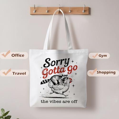Preppy Animal Tote Bag, Pet Canvas Tote Bag, Reusable Grocery Shopping Shoulder Bags - color: Raccoon Chicken