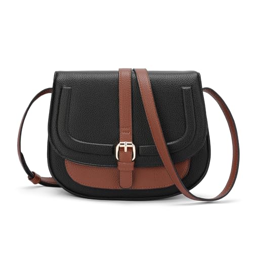 GOIACII Crossbody Bags for Women Saddle Purse Cute Shoulder Handbag Pebble Leather Brown - color: A04 Black&brown