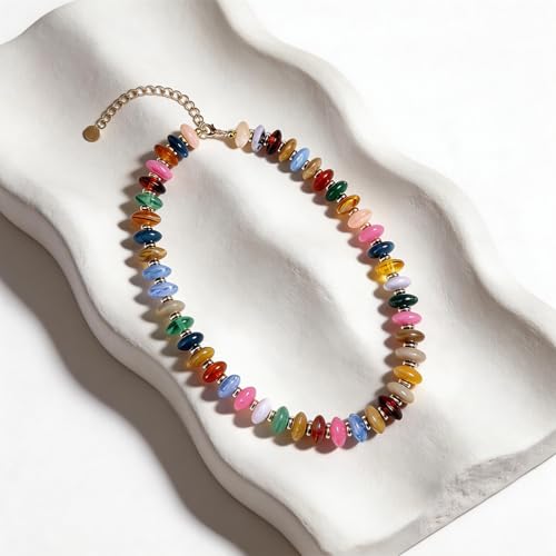 Colorful Chunky Beaded Necklaces for Women - Statement Boho Layered Necklace, Handmade Festival Jewelry, Trendy Bead Necklace Gift - color: Colorful Chunky Beaded Necklace B