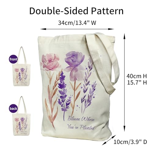 itgowisa Canvas Tote Bag for Women, Tote Bag with Zipper Inner Pocket, Zippered Canvas Bag for Shopping Work Grocery Everyday - style: Romantic Healing Style