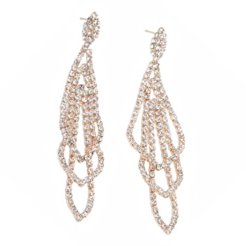 Sparkly Silver Crystal Dangly Earrings for Women Trendy, Statement Cubic Zirconia Drop Dangle Earring Long Rhinestone Tassel Party Prom Ear Jewelry Gift - color: Gold