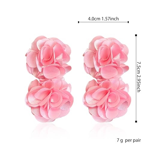 Oversized Fabric Flower Earrings for Women Statement Boho Chic Dangle Drop Earrings for Parties Weddings or Everyday Wear - color: Pink