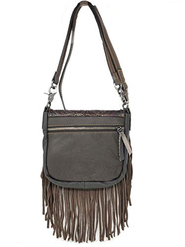 Western Genuine Leather Floral Tooled Fringe Womens Crossbody Bag 3 Color - color: Coffee/Turquoise