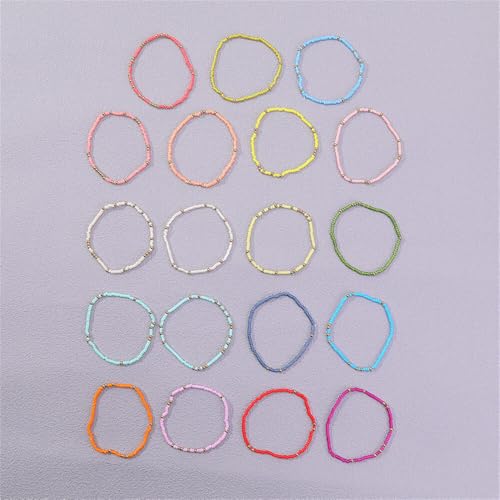 Fuqimanman2020 18Pcs Boho Stackable Beaded Bracelets for Women Colorful Handmade Multilayered Rice Beads Anklets Set Summer Beach Bohemian Jewelry Gift - color: Style 2 Multicolor