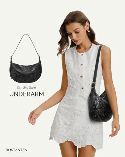 BOSTANTEN Purses for Women Crescent Crossbody Bag Vegan Leather Shoulder Hobo Handbag Adjustable Strap - color: Large Black
