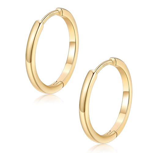 FaithHeart 925 Sterling Silver Post Huggie Hoop Earrings for Women, Silver Small Hoop Earring, Hypoallergenic Cartilage Earrings for Women - color: 01. Blank-Gold, size: 16mm