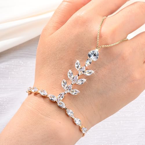 Adjustable Hand Chain Bracelet Women, 16K Gold Plated Finger Bracelet, Secure Ball Clasp Elegant Slave Hand Jewelry, Y2K Aesthetic Accessories for Summer Festival Prom Beach Vacation Daily Wear - color: style16-16K gold-plated