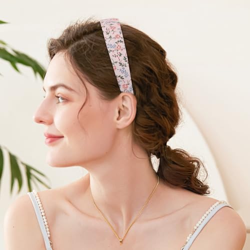 LYroo Headbands for Women Girls Non Slip - 8 Pack Wide Padded Headband Cute Floral Headbands Fashion Pearl Beaded Thin Head Bands Trendy Hair Accessories(White & Pink) - color: Beige