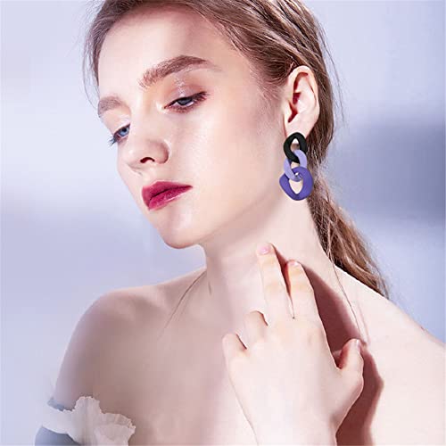 Charm Elegant Hollow Color Chain Acrylic Geometric Temperament Dangle Drop Earrings Bohemian Minimalist Hypoallergenic Jewelry Gift - color: Black Purple Purple earrings