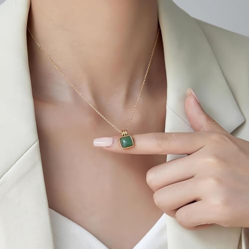Green Aventurine Stone Pendant Necklace for Women Dainty 18K Plated Gold Chain Choker Necklace,Layered Necklace,Jewelry Set Non Tarnish - color: green
