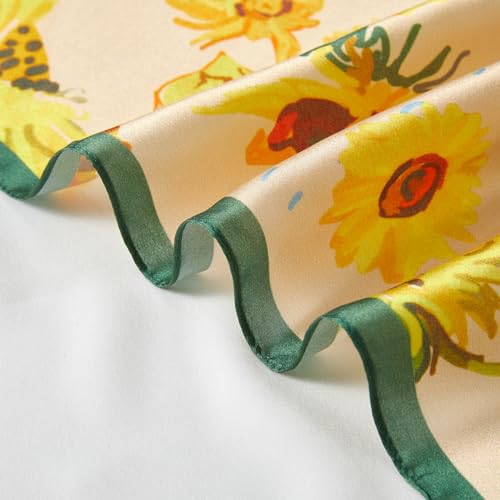 100% Mulberry Silk Neck Scarf 21''x21'' Small Square Hair Scarf for Women Men Lightweight Bandana Envelope Package - color: Floral- Yellow