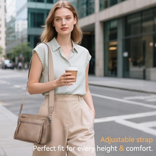MEITRUE Crossbody Bags for Women, Vegan Leather Crossbody Purse Trendy Multi Pockets Shoulder Handbag with Tassel - color: 04-apricot