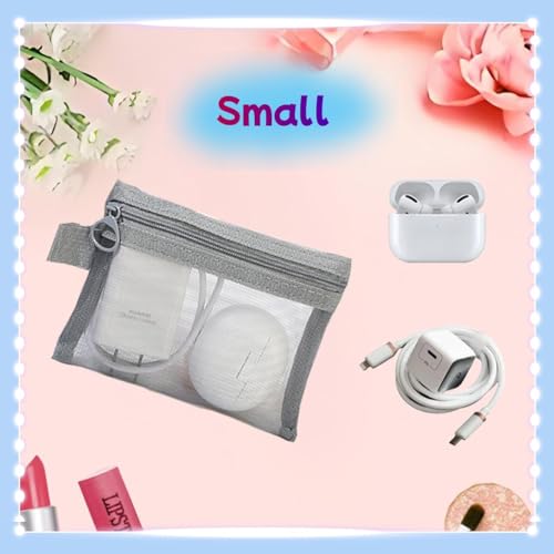 5PCS Small Mesh Bags with Zipper, Cosmetic Pouch Bag with Zipper for Purse, Small Travel Kit Storage Pouch for Purse (Gray Side-Pull) - color: Gray Side-Pull