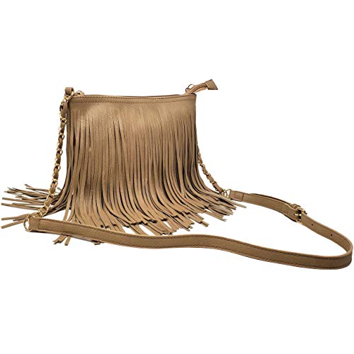 Solene Fringe Crossbody Shoulder Bag with Strap, Tassel Messenger bag, Country Style Western Fringe Purse for Women - color: Stone