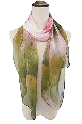 YOUR SMILE Ladies/Women's Lightweight Floral Print/Solid Color mixture Shawl Scarf For Spring Summer season - color: Green Pink Lotus