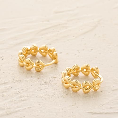 MYEARS Women Earrings Gold Huggie Hoop 14K Small Simple Hypoallergenic Everyday Jewelry - style: Heart Link