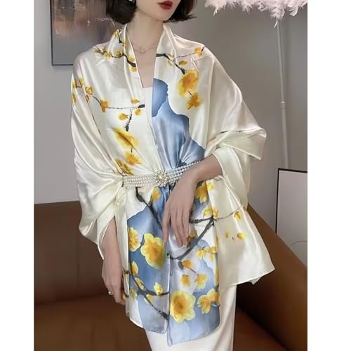 vimate 100% Large Silk Feeling Scarf-Women's Fashion Long Mulberry Silk Satin Neck Scarf Sunscreen Shawl Wrap Headscarf - color: Style 22