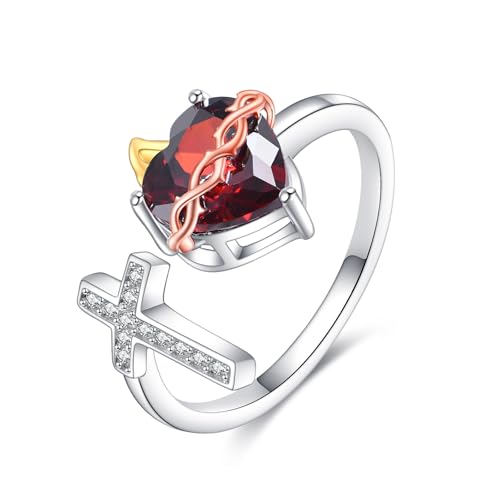 Cross Faith/Sacred Heart Ring Sterling Silver Cross Open Ring Christian Religious Jewelry Gifts for Women Men