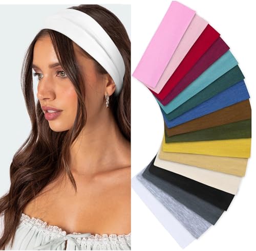 Huachi Headbands for Women Non Slip 16 Pack Multicolor Womens Head Bands, Elastic Hair Bands Soft Cotton Cloth Headband for Workout Yoga Sports Fashion Hair Accessories - color: MULTICOLOR