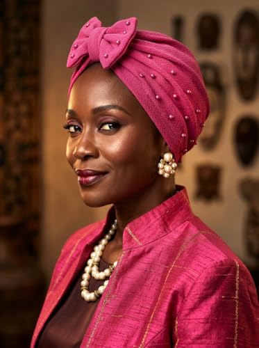 Bohend Stretchy Bowknot Turban Headband Elastic Cap Non Slip Bonnet Beanie Headwrap Hats for Women and Girls - color: Pink