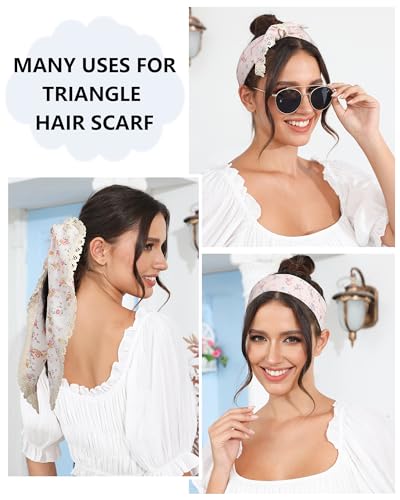 AWAYTR 3Pcs Hair Bandanas Head Kerchief for Women Girls Tie-Back Boho Hair Scarf Headband Bandana Triangle Head Scarf - color: Flower - White / Pink / Blue