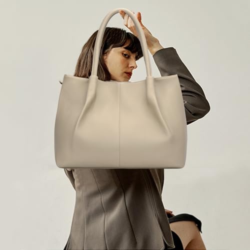KKXIU Tote Bag for Women Vegan Leather Shoulder Purse Large Capacity Travel Bag - color: Beige