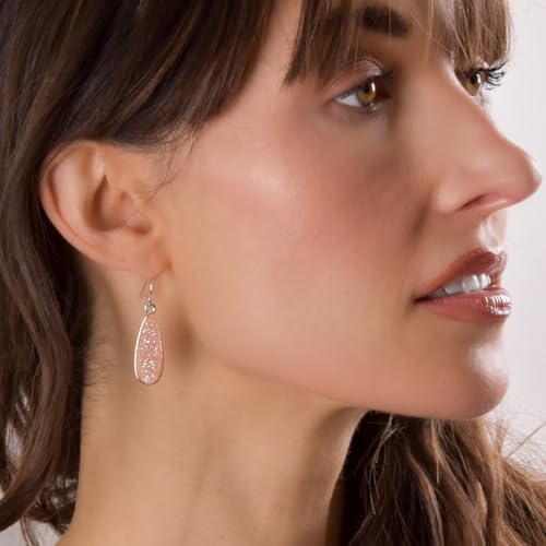 Teardrop Dangle Earrings for Women with Simulated Druzy Stones, in Gold or Rose Gold Tone - color: Silver - Created Rose Quartz