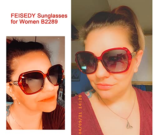 FEISEDY Polarized Women Square Sunglasses Sparkling Composite Shiny Frame B2289 - color: Wine