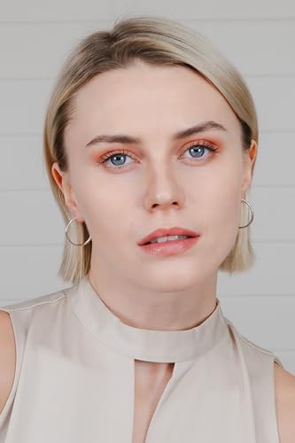 Hoops & Loops 925 Sterling Silver Diamond-Cut Hoop Earrings for Women, 2mm Textured Lightweight Click Top Hoops, 15mm 20mm 25mm 30mm, Silver 14k Yellow Gold & Rose Gold Flash Plated - color: Silver - 25mm (1'')