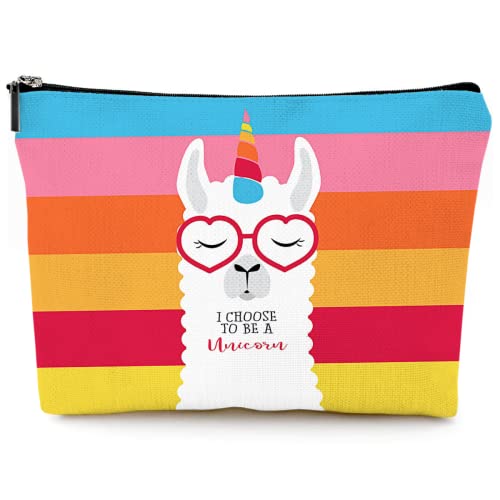 Cute Makeup Bag for Purse Canvas Waterproof Funny Cosmetic Bags for Women Zipper Travel Toiletry Pouch-Alpaca Makeup Bags-Rainbow - color: Alpaca Makeup Bags-Rainbow