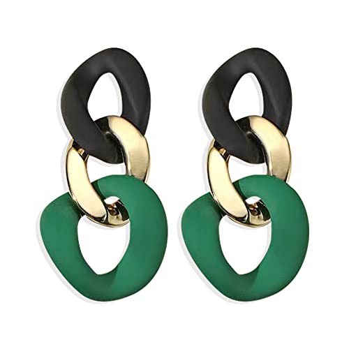 Charm Elegant Hollow Color Chain Acrylic Geometric Temperament Dangle Drop Earrings Bohemian Minimalist Hypoallergenic Jewelry Gift - color: Black Green earrings