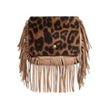 Cute Suede Tassel Mini Crossbody Bag, Boho Fringe Festival Purse for Coachella Outfits, Small Hippie Shoulder Pouch - color: Brown Animal