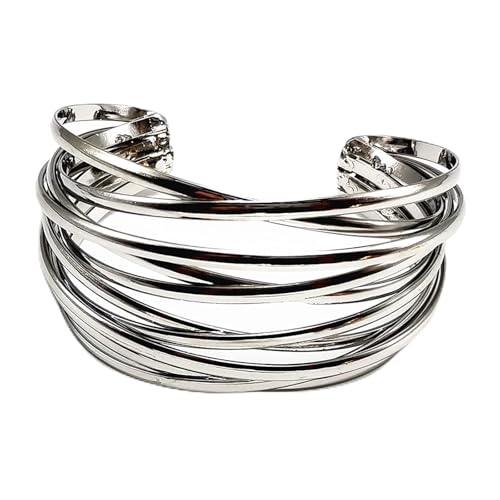 YBMYCM Chunky Gold Cuff Bracelet for Women Gold Line Web Wrist Cuff Bangle Bracelet Fashion Costume Jewelry - color: Silver