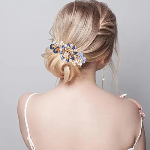 NYKKOLA Women's Multilayered Peacock Shaped Rhinestone French Barrette Hair Clip Blue - color: Blue