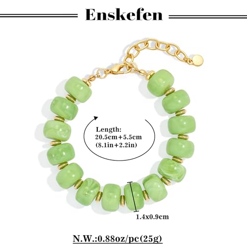 Chunky Beaded Bracelets for Women Boho Multicolor Acrylic Resin Beads Bracelet Adjustable Statement Bracelet Summer Beaded Jewelry - color: Beads bracelet-light green