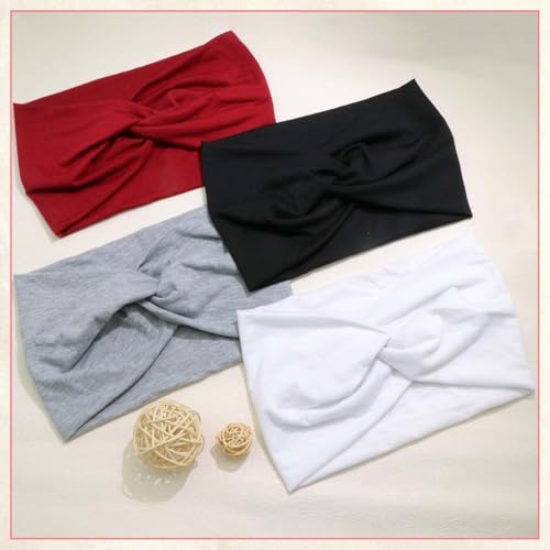 Wide Headbands for Women Boho Head Bands Knotted Criss Cross Turban Headband Cute Hair Wraps Elastic Bandana Hairbands Workout Wrap Hair Band Fashion Head Scarf Accessories Soft 4 Pack - color: Style 114