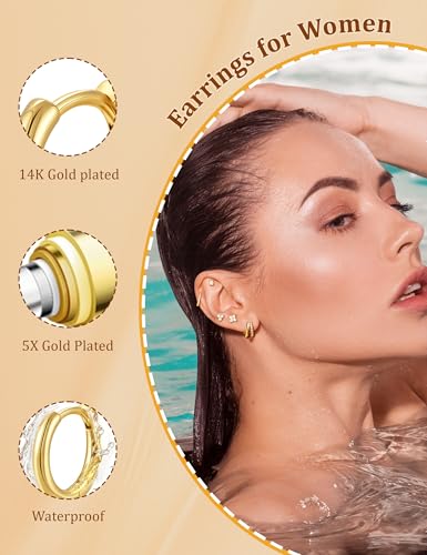 M MOOHAM Flat Back Earring Stacks for Women, Hypoallergenic 14k Real Gold Plated Hoop Stud Cartilage Earrings Stack Set Small Cute Helix Huggie Hoop Drop Earrings Trendy Jewelry Gifts for Women - color: 14K-Gold-Plated