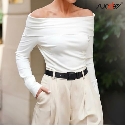 SUOSDEY Plus Size Women's Leather Belts for Jeans Pants Dress Fashion Women Waist Belt with Gold Buckle - color: B-black, size: Fit waist size 40''-45''