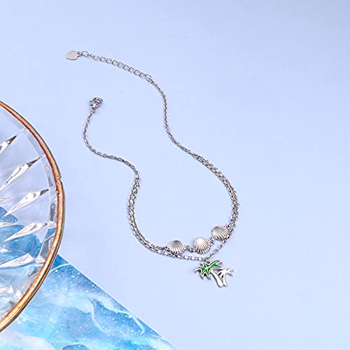 Anklets for Women S925 Sterling Silver Adjustable Beach Foot Ankle Bracelet Jewelry Gifts - style: Palm Tree 9+1.5