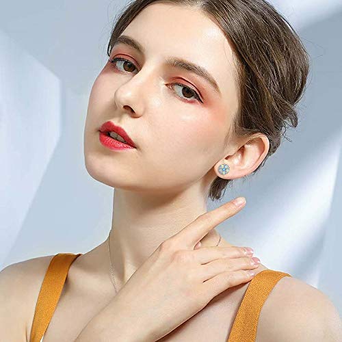 CiNily Flower Earrings,Opal Stud Earrings Sterling Silver or White Gold/Rose Gold Plated Ladies Flower Stud Earrings Cute Unique Earrings for Girls - color: blue