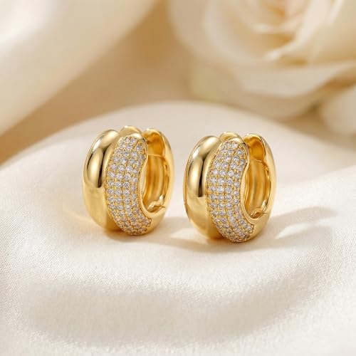 4 Pair Small Gold Hoop Earrings for Women Sensitive Ears - Hypoallergenic 14k Real Gold Plated Hoops Zirconia Cartilage Huggie Earrings Set Helix Piercing Earring Gold Jewelry for Women Gift - color: 1952 Double Hoop Gold