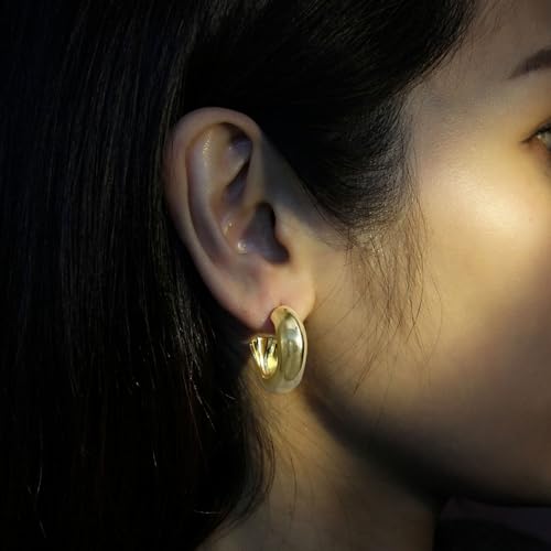 RENAIZ Bold Statement Hoop & Stud Earrings for Women – 14K Gold & Rhodium Plated Maximalist Jewelry, Chunky Geometric Boho Earrings, Hypoallergenic Non-Tarnish Trendy Gift - color: Yellow Gold, style: Thick Cylinder