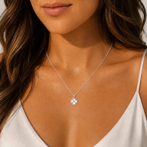 Dainty Gold Necklaces for Women Trendy Non Tarnish 14K Gold Plated Cubic Zirconia Necklace Layered Simple Cute Four Leaf Clover Choker Jewelry Birthday Gifts - color: Silver, style: Glossy