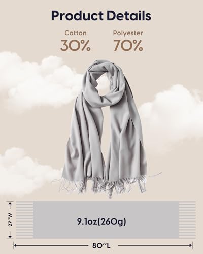 maamgic Women's Winter Scarf Soft Warm Scarf for Women Cozy Shawl Wraps for Women Lightweight Pashmina Style Wrap - color: Solid Silver Gray